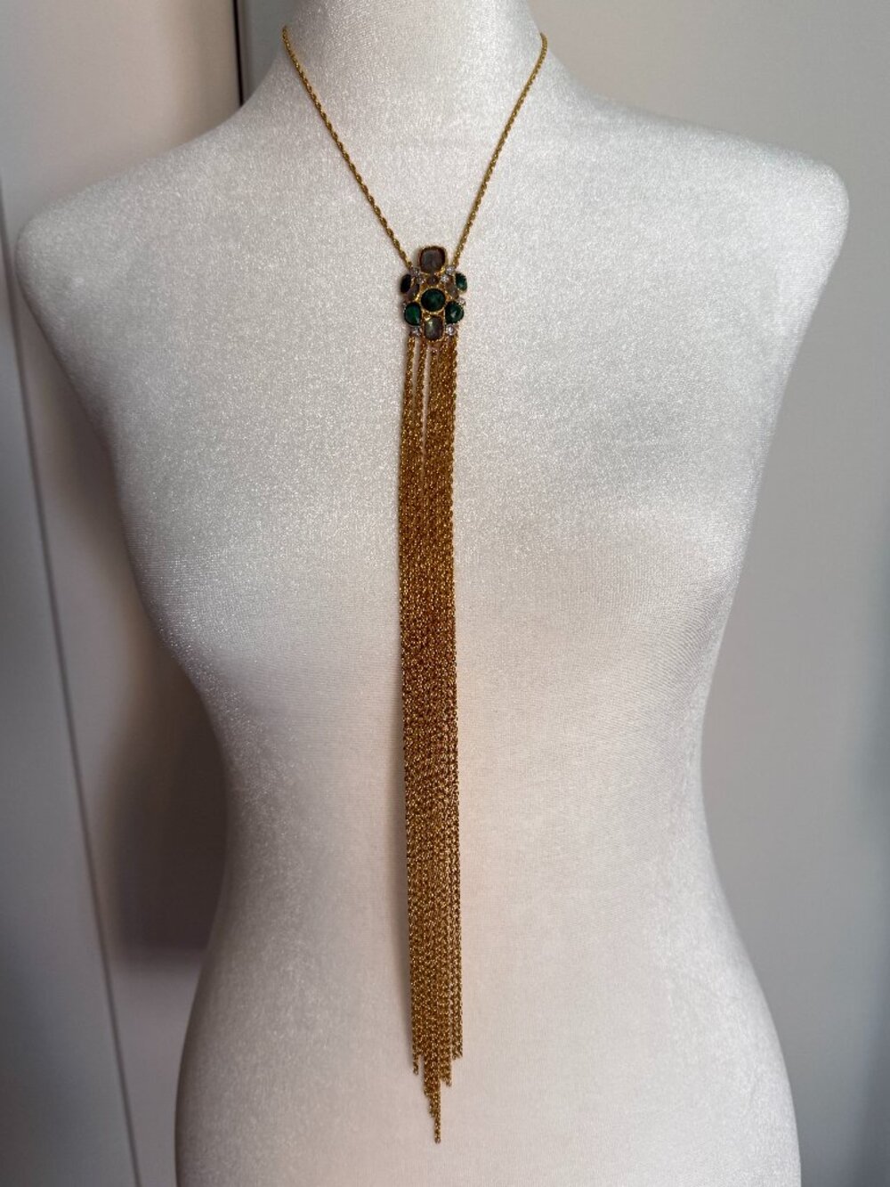Alexis Bittar Multistone Crystal Long Tassel Statement Necklace